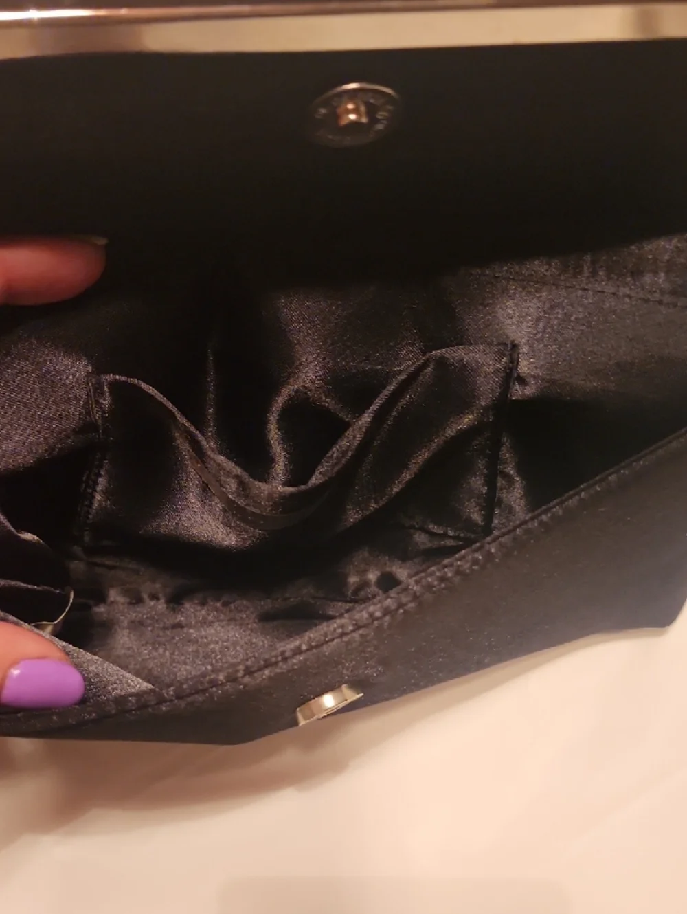 Vintage Black Satin Clutch with Rhinestone Trim